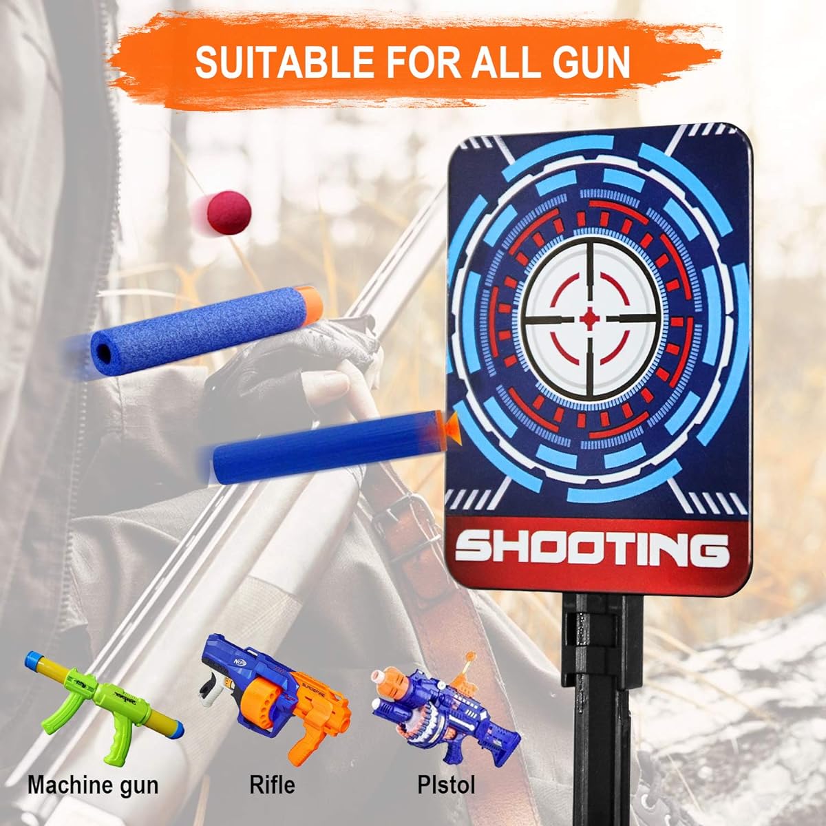 Electronic Shooting Target Scoring Auto Reset Digital Target Nerf Gun Toy with Support Cage & Net Christmas Birthday Gift for Kids-Boys & Girls