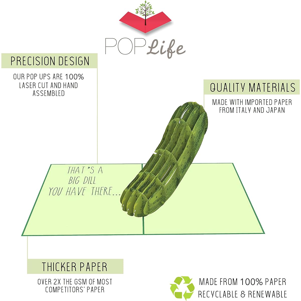 PopLife Naughty Pickles 3D Pop Up Card Valentine's Day Card Father's Day Happy Birthday New Job Funny Card Graduation Fun Early Card Thumbs Up Emoji