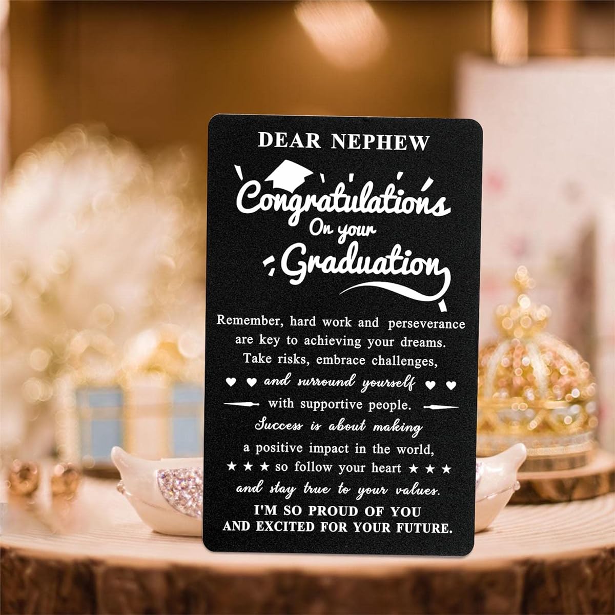 BAZLJY Nephew Graduation Cards, 2023 Graduation Gifts for Nephew, Metal Engraved Graduation Cards for Nephew, High School College Nephew Graduation Gift Ideas
