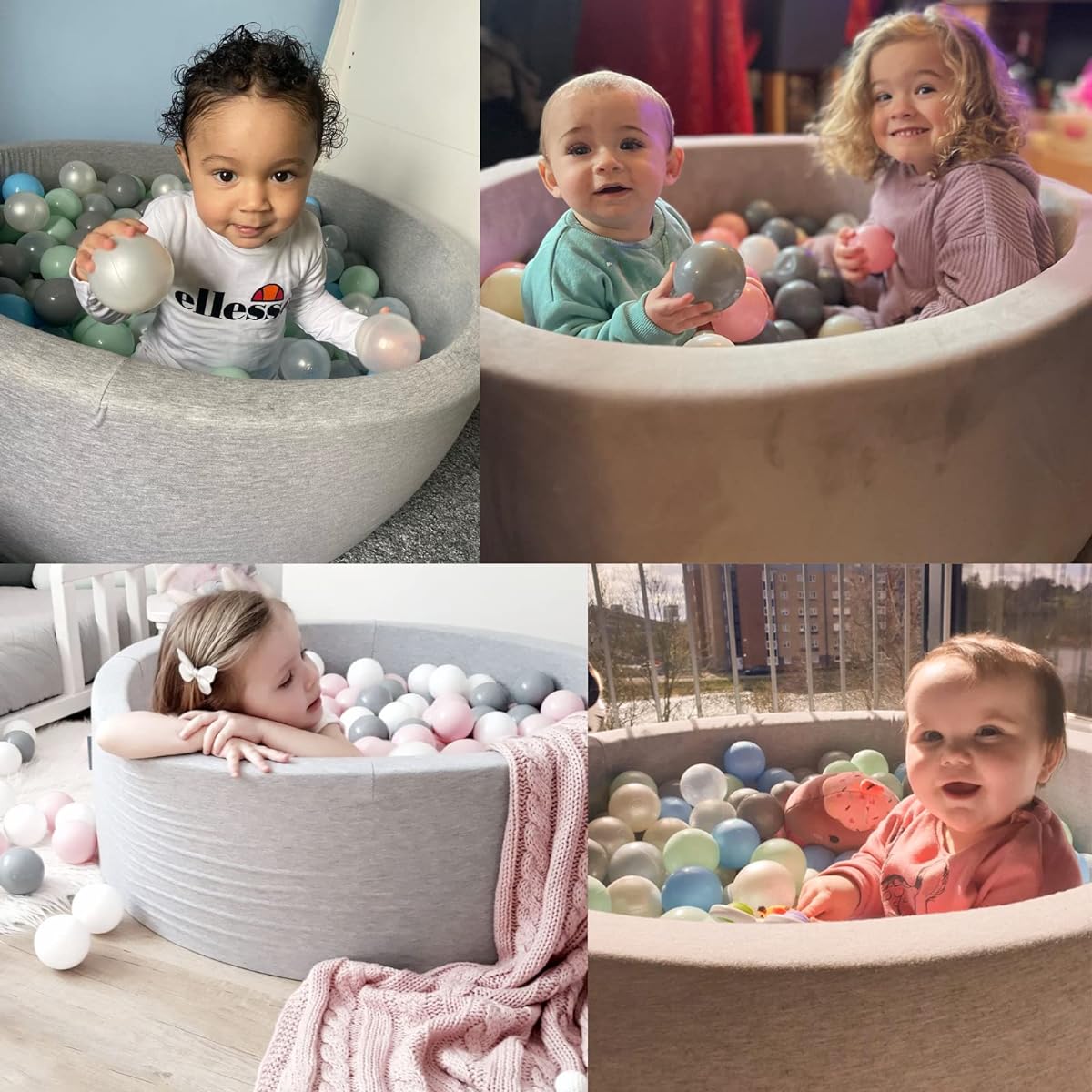 monleelnom Foam Ball Pit for Kids Toddlers Babies Infants Playpen Ball Pool Soft Round Design Easy to Clean and Install (Balls Not Included) 35.4" Diameter Light Grey with Wedges