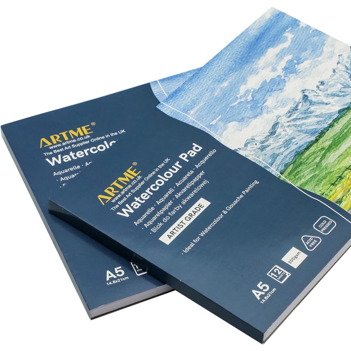 ARTME A5 Watercolor Pad (2 Pack) x 12 Sheets/ 300gsm/ Firm Texture/ Cold Pressed/ Cellulose Acid Free/ Premium Quality Drawing Pad Sketchbook Aquarelle & Gouache Painting (A5 2 Pack)