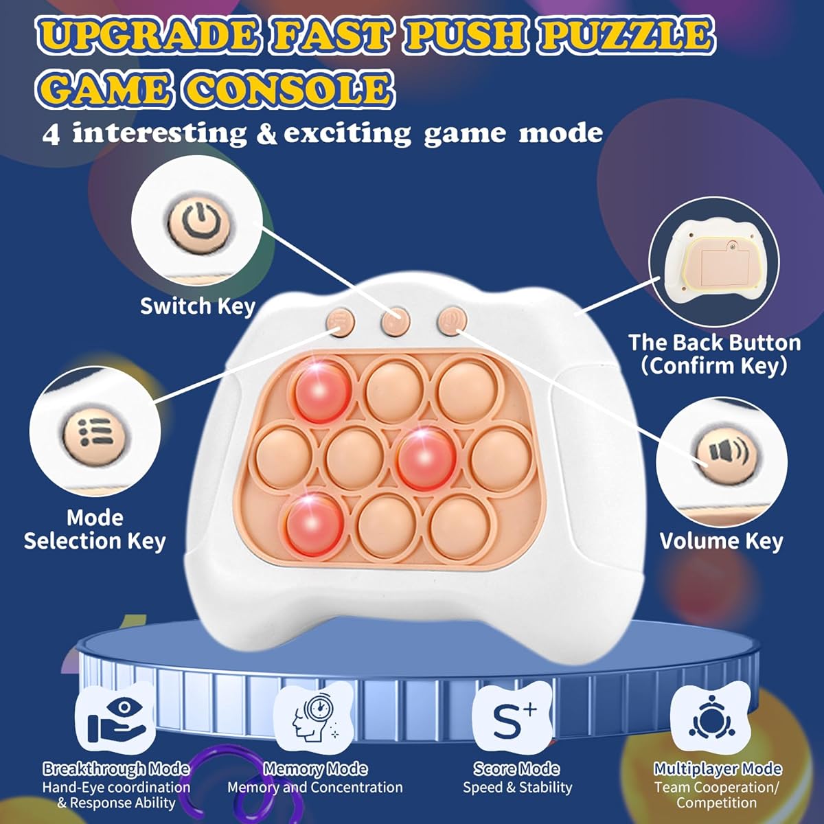 Quick Speed Push Puzzle Game Console Toys Fast Push Bubble Game Light Up Pop Pro Fidget Game Pop Fidget Sensory Toys for Adults and Kids Bubble Stress Relief Handheld Electronic Pop Game for Kids