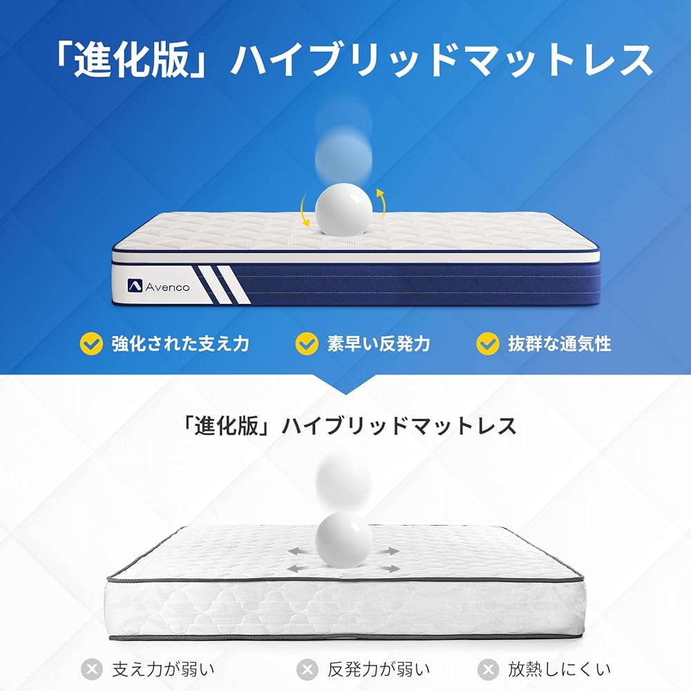 Avenco Mattress Single High Resilience Mattress Slightly Hard Extra Thick 24cm Pocket Coil Mattress Body Pressure Dispersion Bed Mattress Spring Mattress Gel Memory Foam Temperature Adjustment Sleeping Position Memory Single Size Quiet No Bottom Feeling