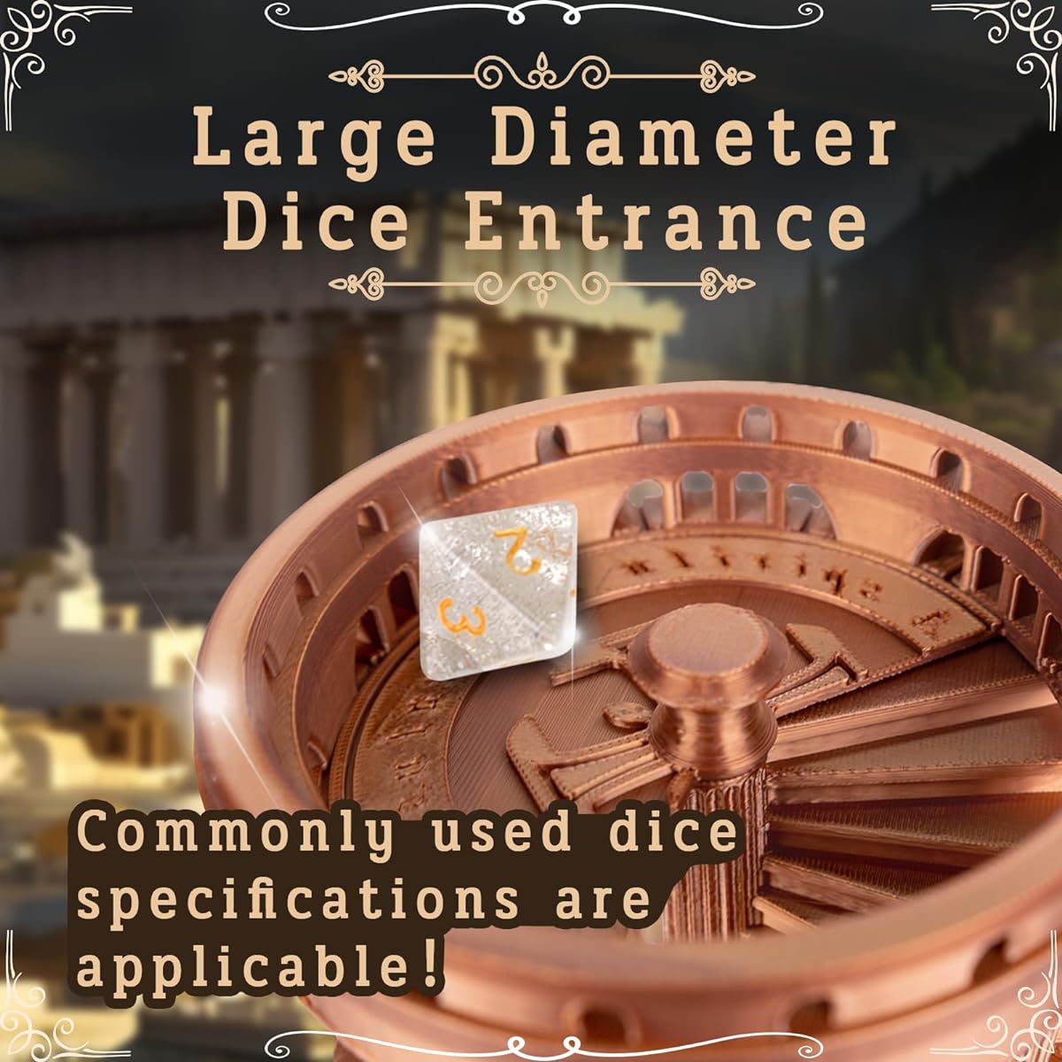 DND Dice Tower Role Playing Game Dungeons & Dragons D&D TRPG with 7 Dice Perfect Ancient Roman Castle Themed Dice Rolling Tower (Red Copper Color)