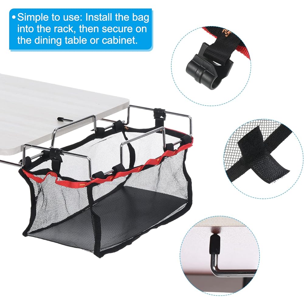 PATIKIL BBQ Tool Bag Portable Tools BBQ Organizer Bag Grill Tools Storage Rack Cutlery Net Bag for Picnic Camping Black