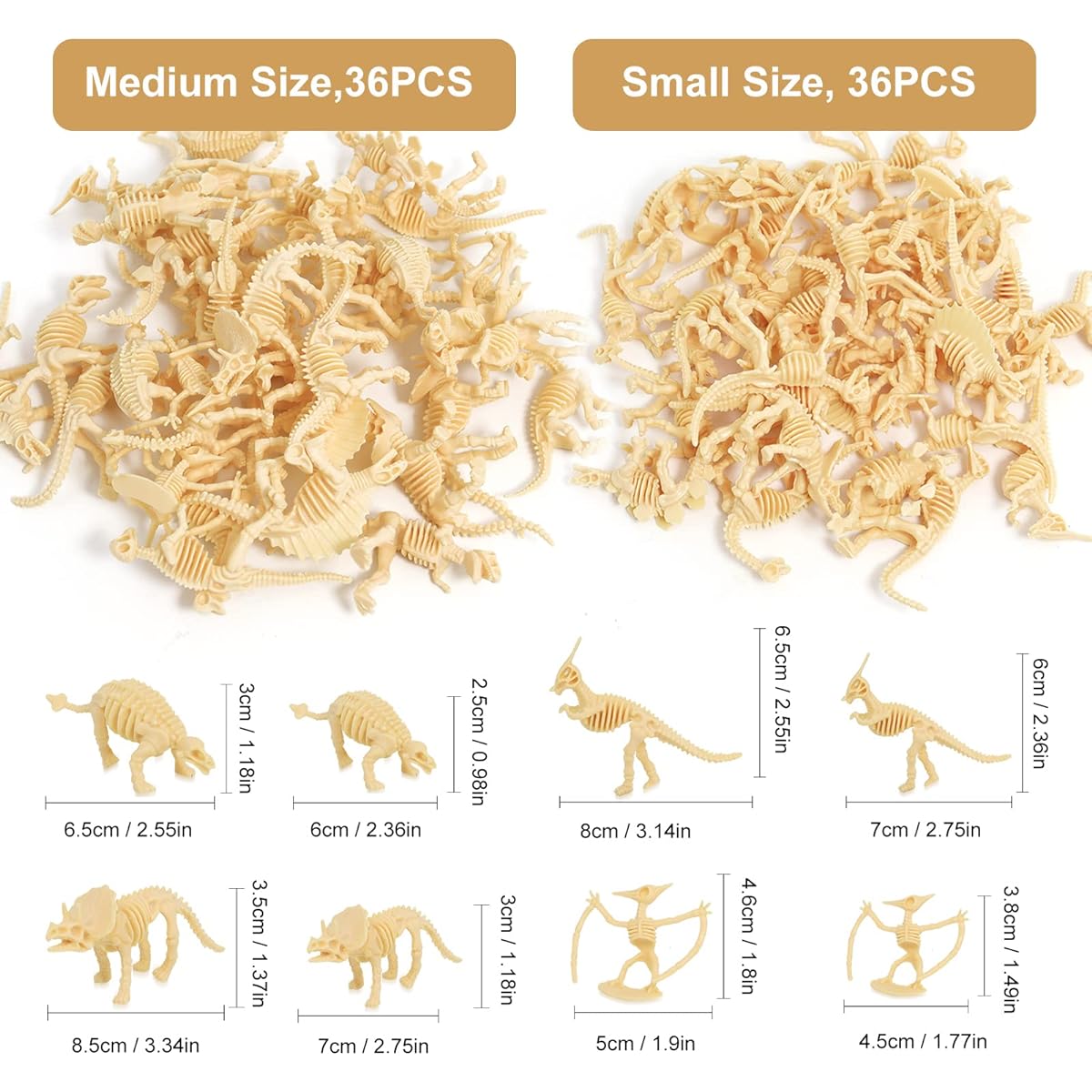 Lohoee Dinosaur Skeleton Dinosaur Fossil Plastic Dinosaur Bones 72 Pieces Assorted Figures Dinosaur Bones Science Play Educational Sand Table Model Party Favors Gift (12 Styles 2 Sizes)