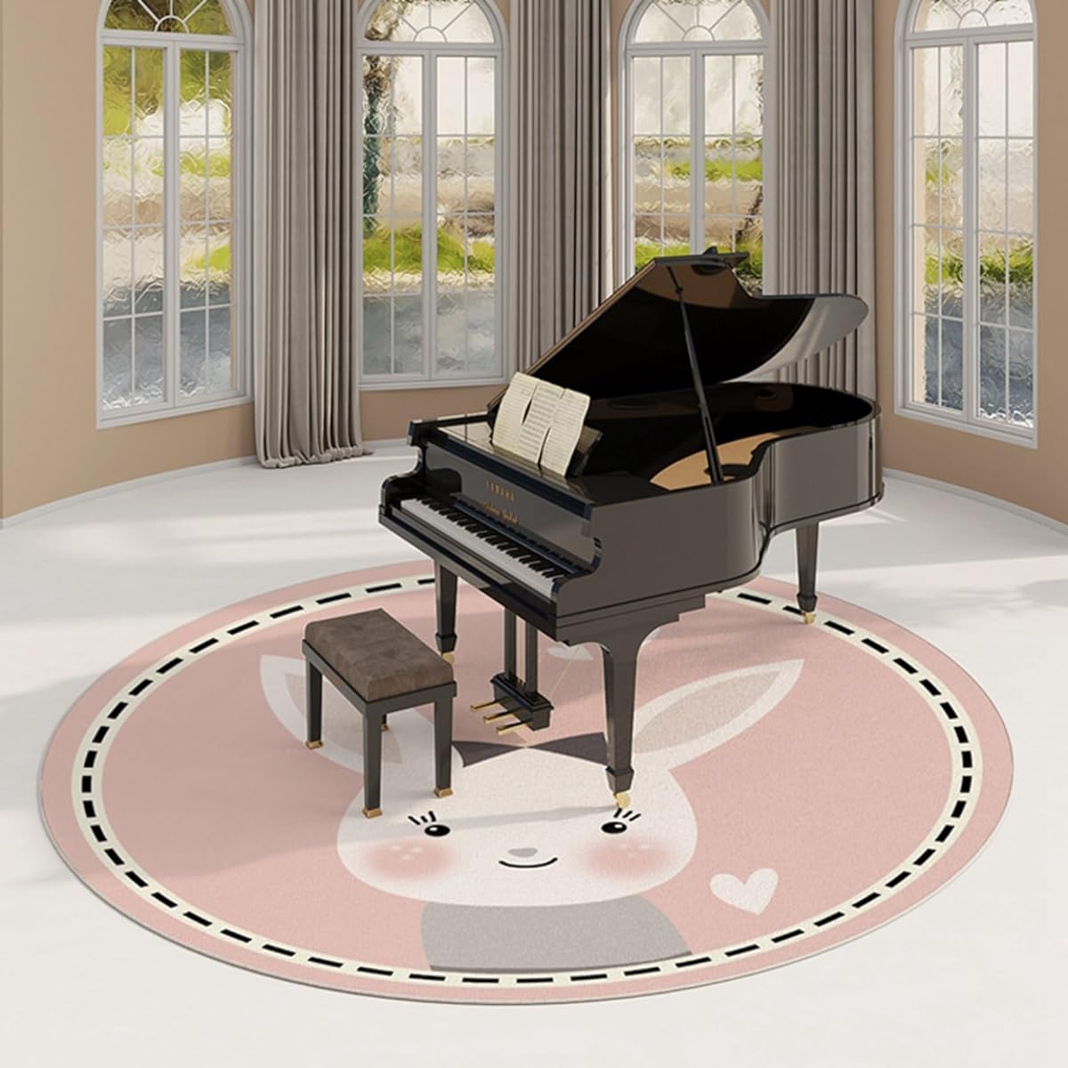 et, electronic piano, anti-vibration carpet, round rug, soundproof mat, vibration absorption, cute pattern, cute animal pattern, rug, floor mat, furniture protection pad, soft type, scratch prevention, anti-mite, anti-slip, washable, drum, diameter 180cm