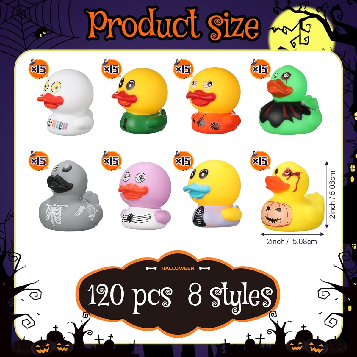 Jenaai 120pcs Halloween Rubber Ducks Rubber Ducks Halloween Ducks Bulk Small Rubber Ducks Bathtub Toys Halloween Party Decorations Trick or Treat Supplies Bath Pool Toys
