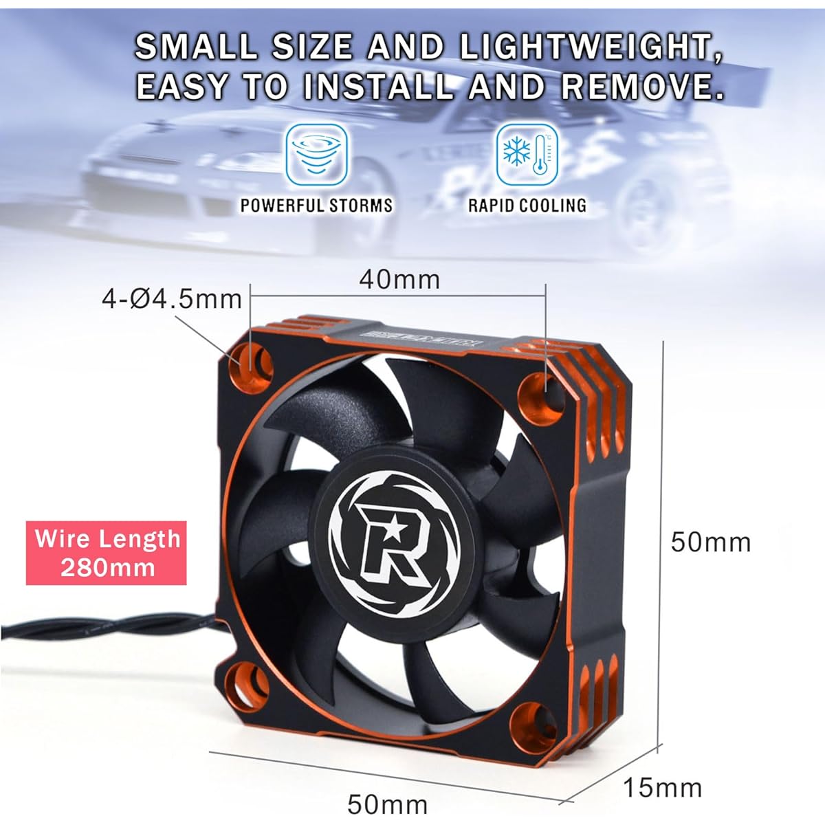 RC Motor Cooling Fan 10000RPM Brushless RC Motor Heatsink 8.5V ESC Cooling Fan Heat Dissipation for 1/5 Scale RC Car 50mm Brushless Motor Orange