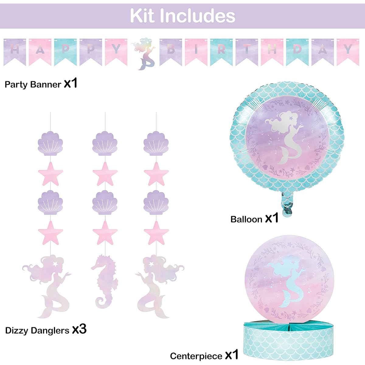 Iridescent Mermaid Party Birthday Decoration Kit 6 Pieces