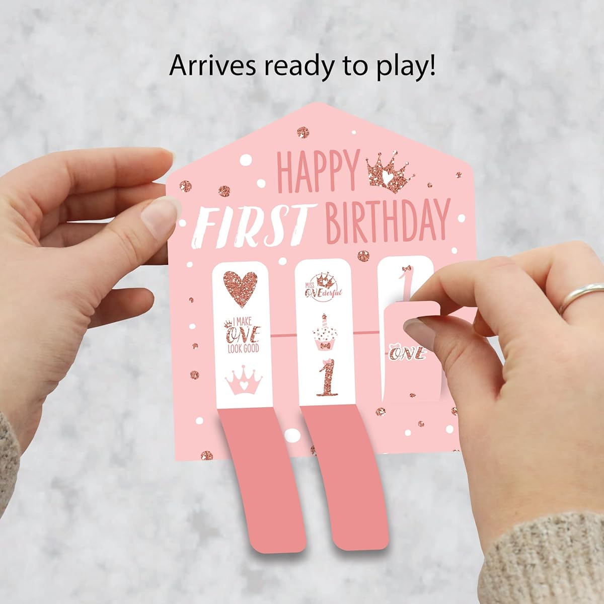 Big Dot of Happiness 1st Birthday Little Miss Onederful - Girl's First Birthday Party Game Pickle Card - Pull Tab 3" - Set of 12