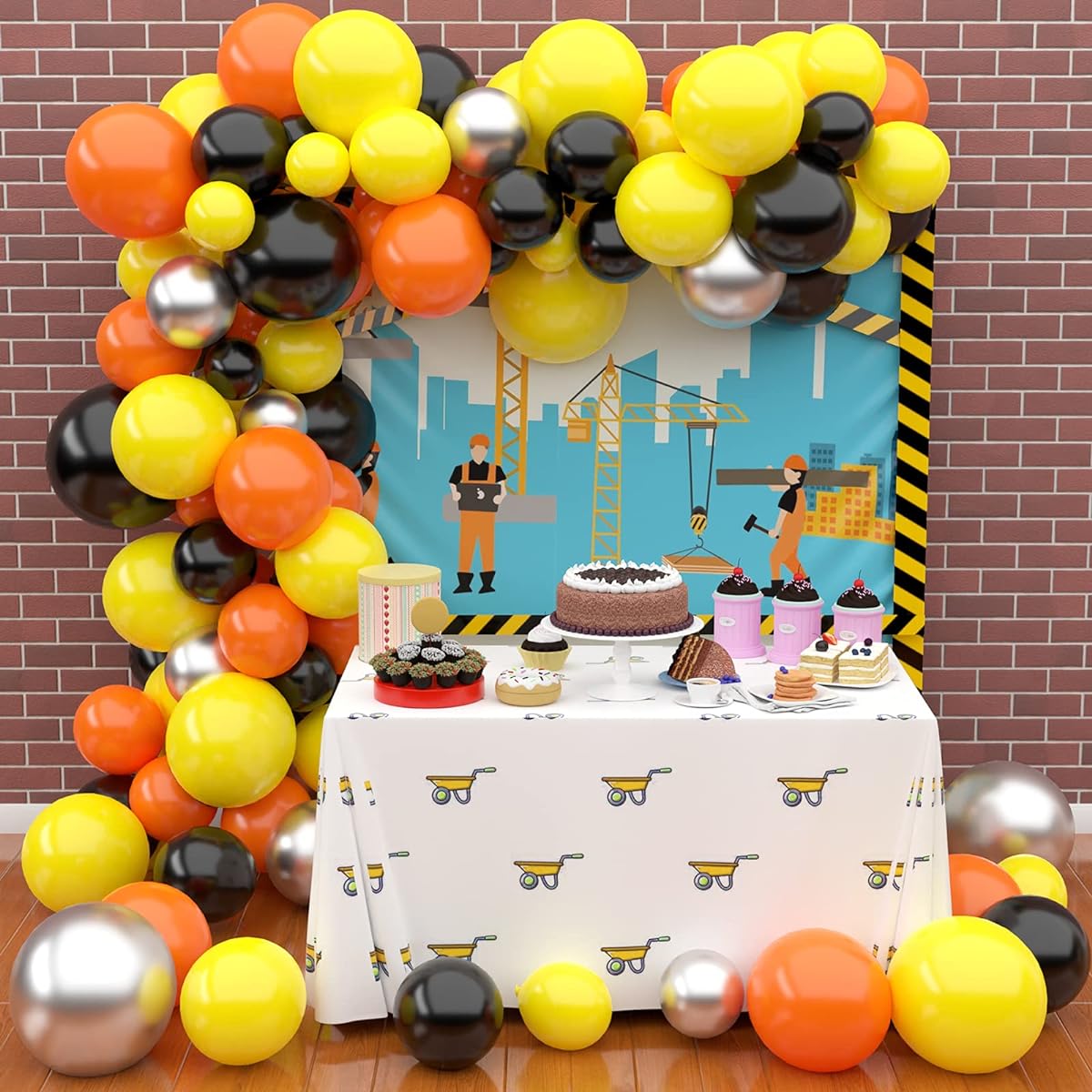 Balloon Arch Garland Kit - 119 Pieces Black, Orange, Yellow, Silver Latex Balloons for Baby Shower, Wedding, Birthday, Graduation, Bachelorette Party Backdrop Decorations