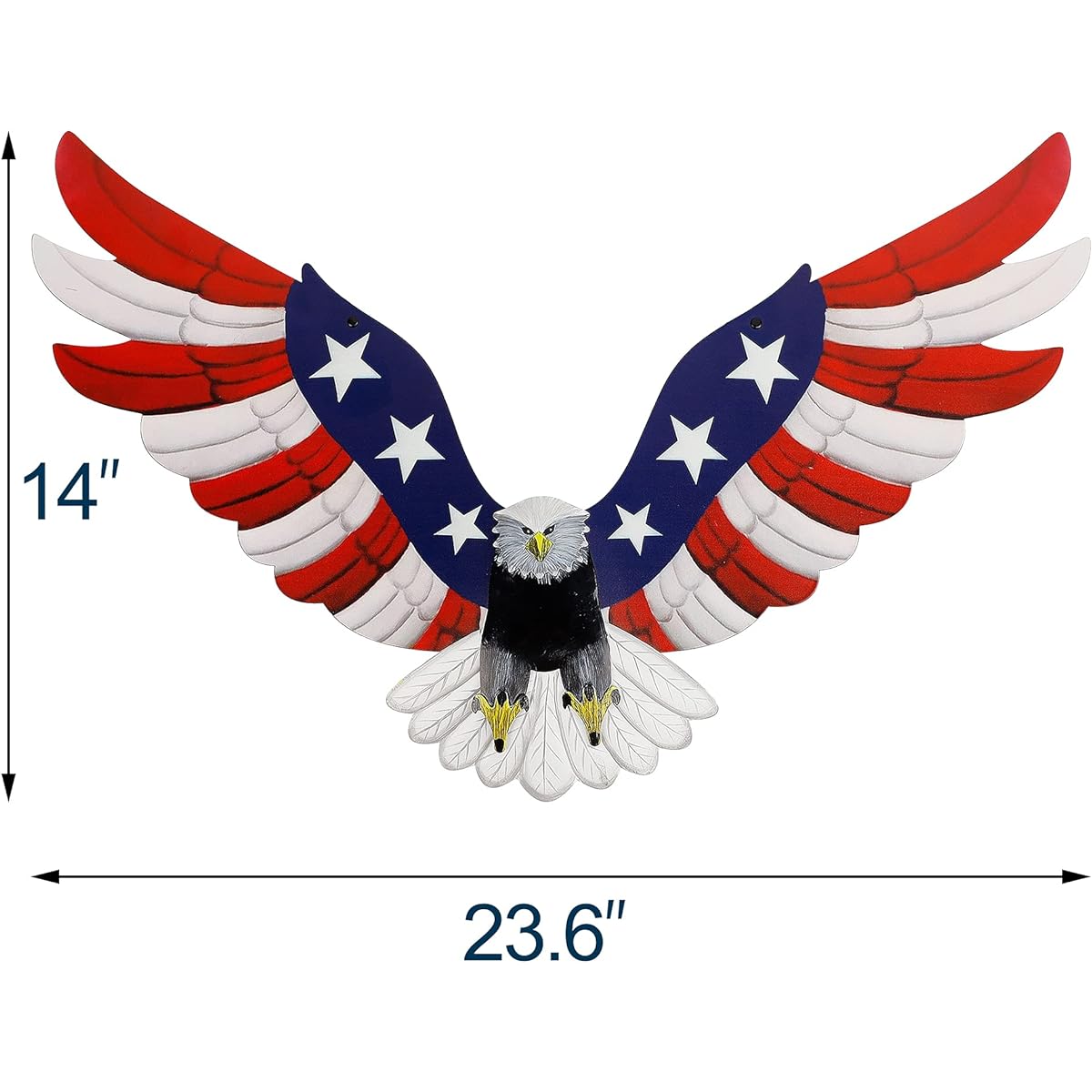 Adroiteet Metal Wall Art, 23" x 14" American Flag Bald Eagle Hanging Patriotic Sculpture, Large Handcrafted Centerpiece Decor for Indoor Bedroom Office Outdoor Patio Garden