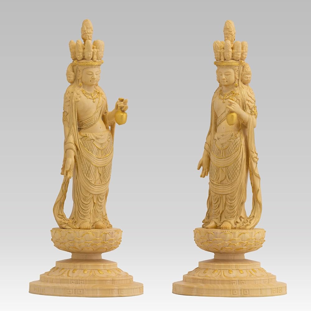 Tiny Buddha Eleven-faced Kannon - 12.5cm Kogenji type (Wooden: Boxwood, gold clay finish)_Kanzeon Bodhisattva Statue Figure Wood Carving Ornament (GSB Jyuichimenkannon KGZ