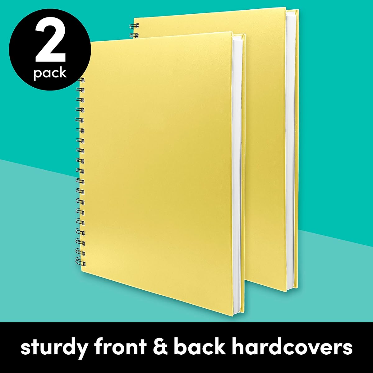 Sketchbook 2 Pack Hardcover Spiral Bound Sketch Pads, 80 Sheets of 75lb White Acid-Free Drawing Paper, Perforated 8.5" x 11" Pages for Professional Artists and Students, Yellow Cover
