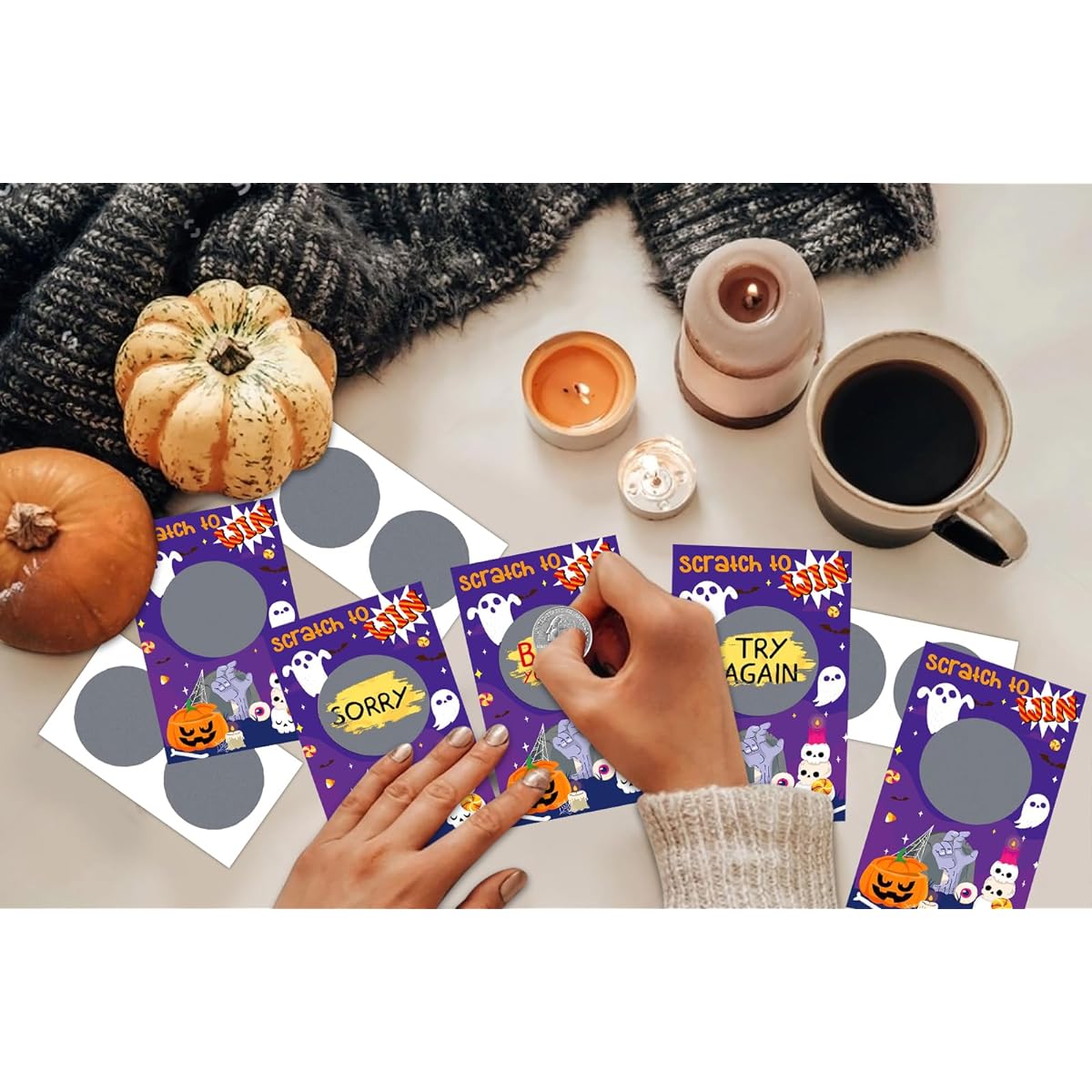 WaaHome Halloween Scratch Off Game Cards for Kids and Adults, 28 Ghost Scratch Off Cards for Halloween Baby Shower Birthday Party Game Supplies Favors Classroom Family Activities Prizes