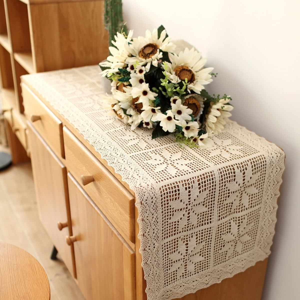 Table Runner Cotton Water Repellent Nordic Tablecloth Simple Country Style Stylish Dining Table 40*270cm Gift New Life New Home Housewarming New Home Children Hotel Cafe Home Stay Home Color Floral Table Center Lace Knit