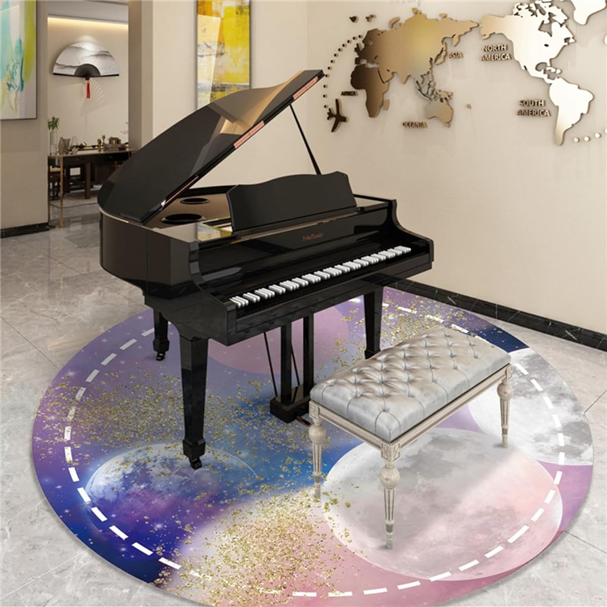 rcular mat, piano key pattern, round, piano mat, water repellent, rug, chair pad, upright piano carpet, with non-slip, scratch prevention, sound absorption, floor protection, vibration prevention, 180cm, for electronic pianos, musical instruments, chairs
