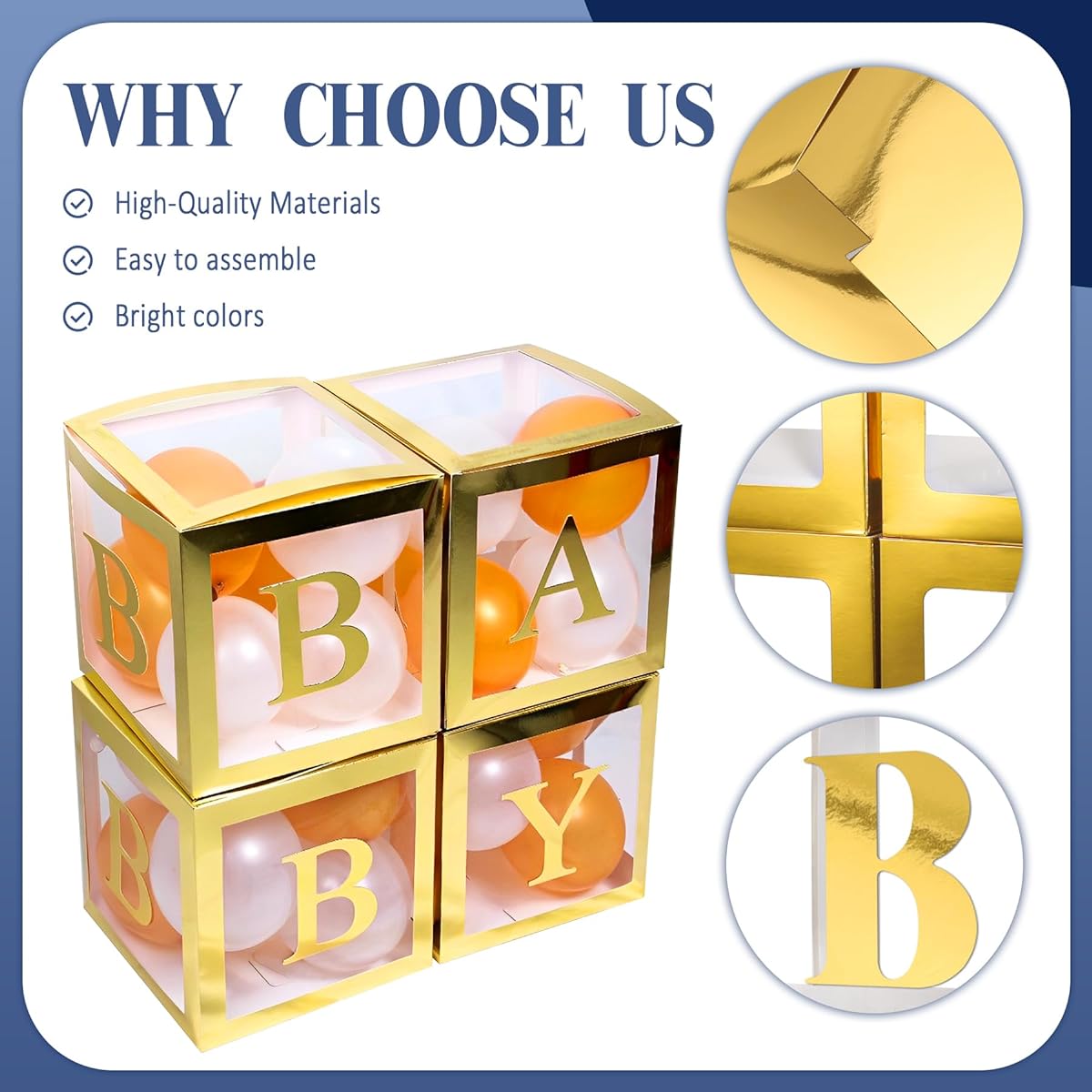 Sharlity Baby Box with Letters for Baby Shower Balloon Box with 16 Letters Gender Reveal Decorations for Baby Shower Party (Gold)