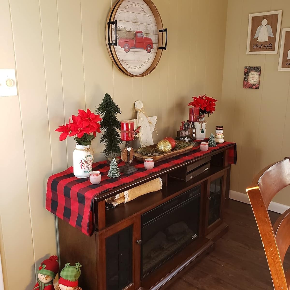 B-COOL Mother's Day Table Runner Buffalo Plaid Easter Table Runner Placemat Tabletop Coffee Family Dinner 13x108inch Valentine Decorations 2 Pack