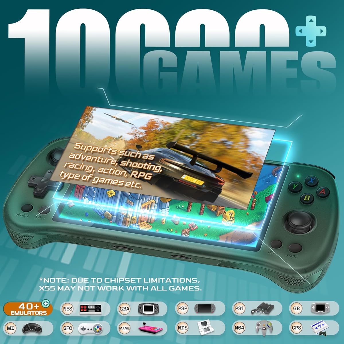 Powkiddy X55 Handheld Game Console 5.5inch RK3566 5GWF BT Pre-installed Emulator System 16+128GB Green