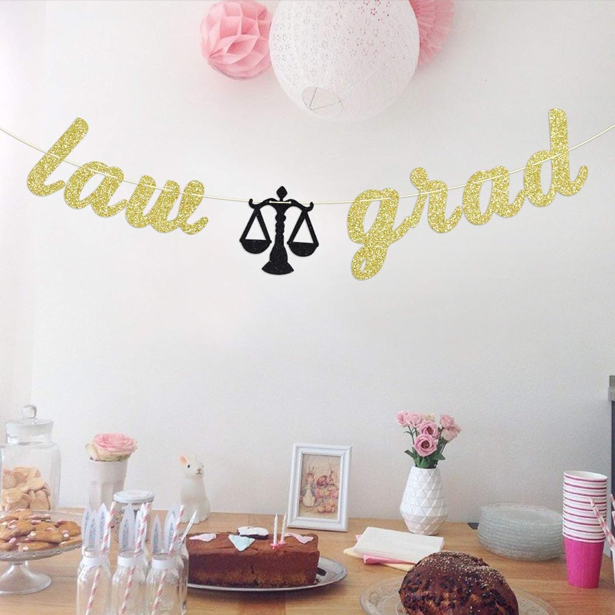 Gold Glitter Lawyer Graduation Banner Congrats Grad 2021 Case Close Law School Graduation Party Bunting Decoration Decor Supplies