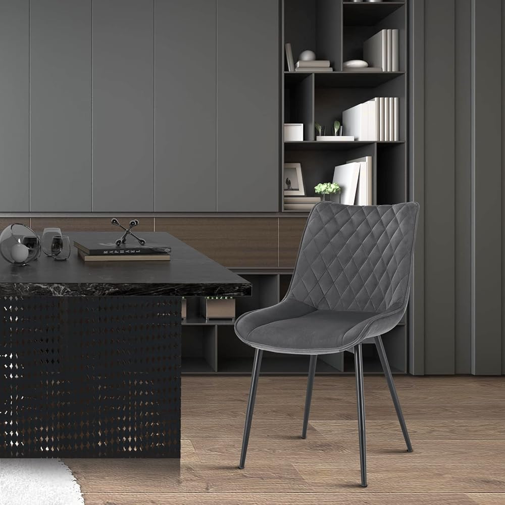 WOLTU Dining Chair Set of 2 Designer Chair Metal Leg Dining Chair Stylish Scandinavian Dark Gray