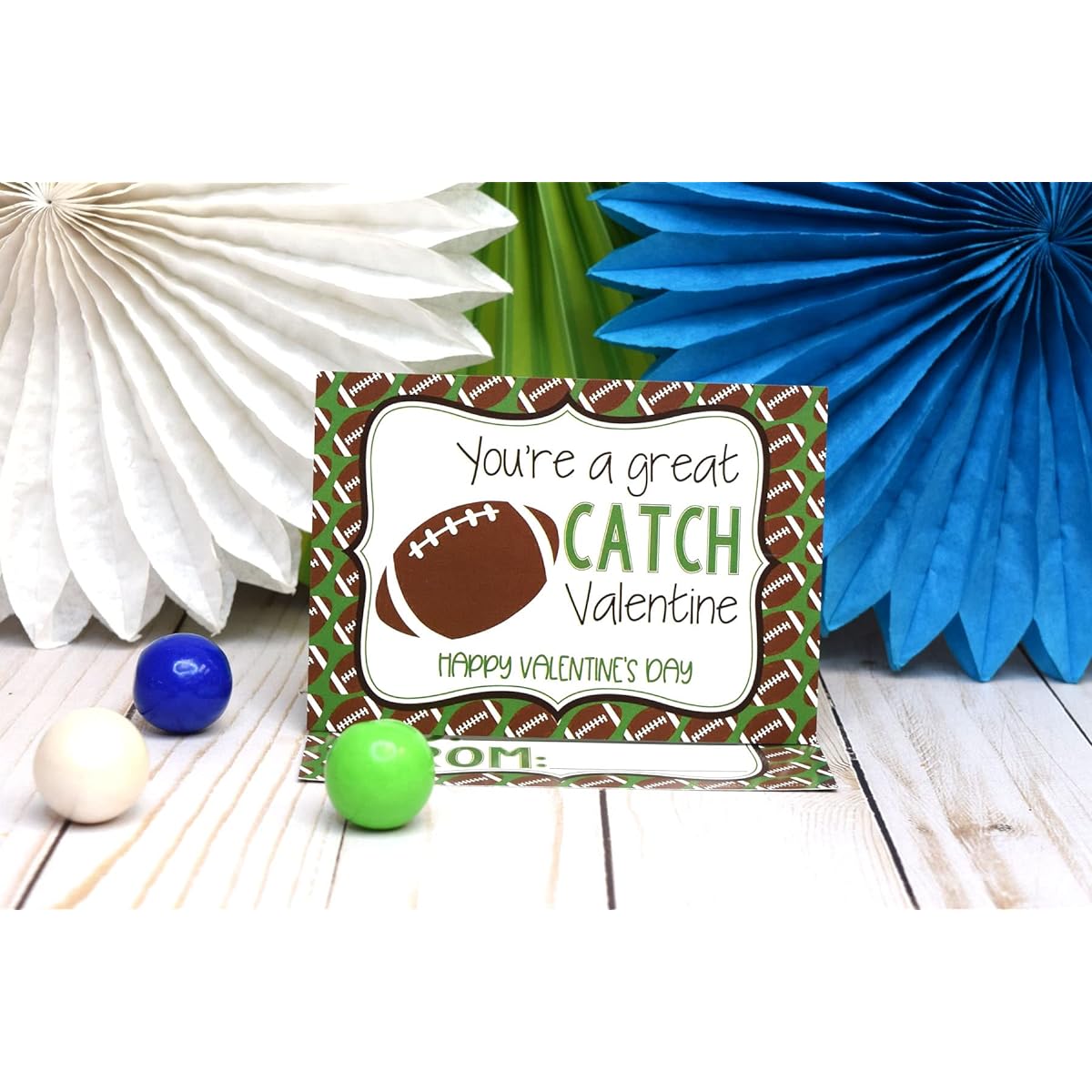 AmandaCreation You're A Great Catch Football Themed Valentine's Day Cards for Kids for Friends and Classmates, 30 3.5" x 5" Fill-in Cards, No Envelopes