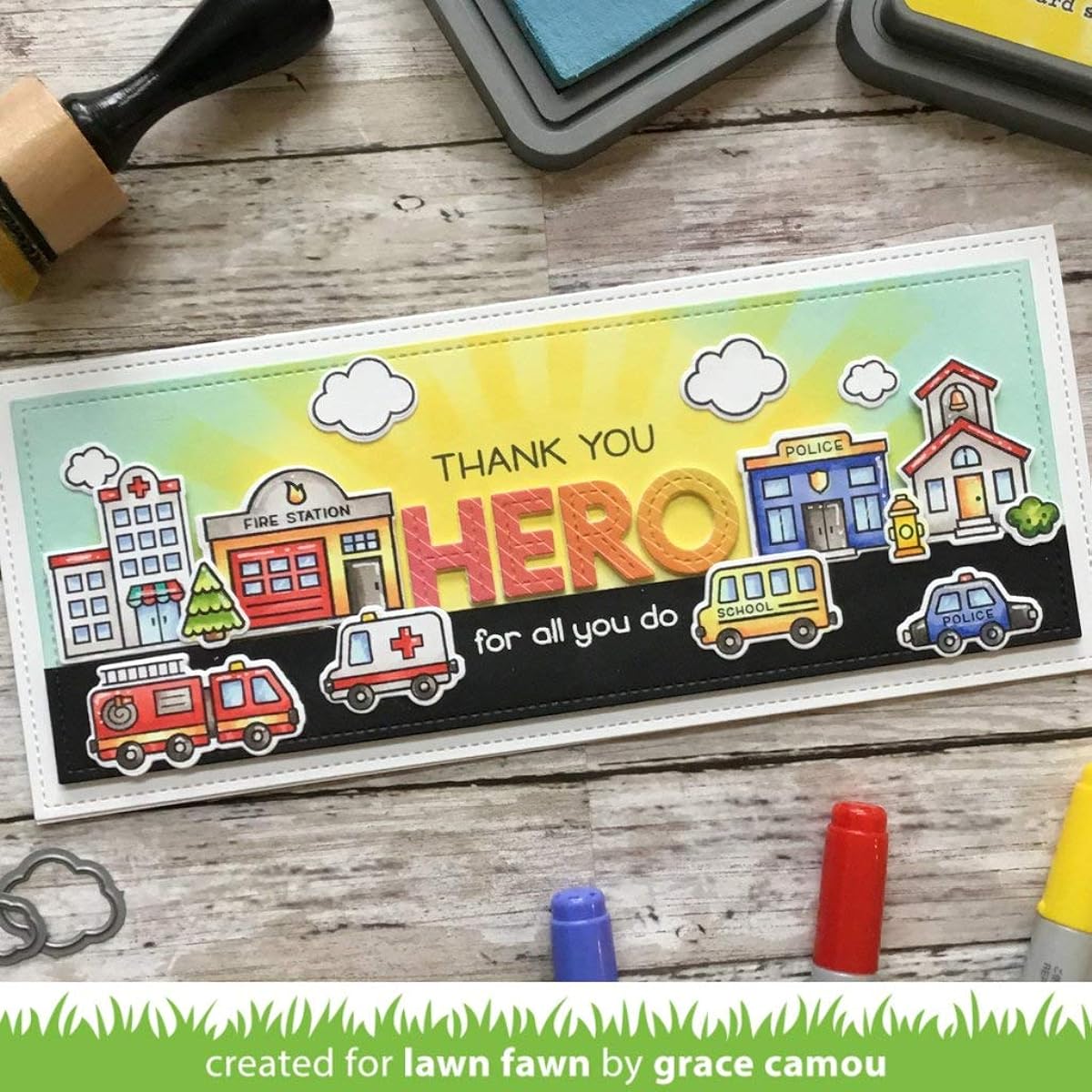 Lawn Fawn Village Heroes 4x6 Clear Stamp and Coordinating Mold Set of 2 (LF2327, LF2328)