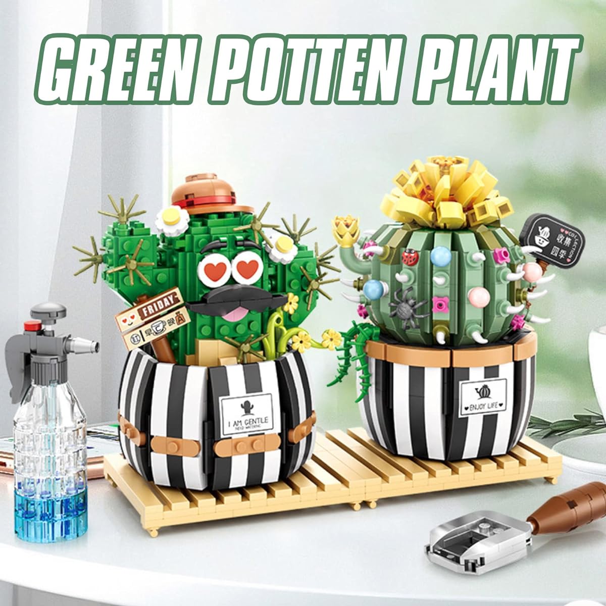 MEIEST Mini Bulb Cactus Bonsai Building Blocks Set Creative DIY Unique Decoration Home Artificial Flower Bouquet Plant Structure Building Bricks Toys for Kids Adults (Cactus-1)