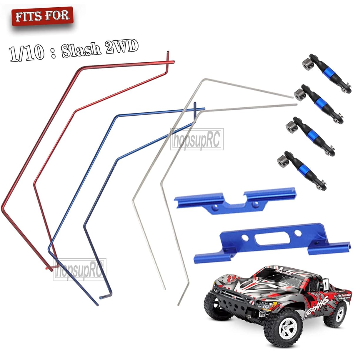 hopsupRC RC Aluminum Front and Rear Wide Sway Bar Kit Upgrade Parts for 1/10 Slash 2WD RC Car Alloy Sway Bar Kit Front & Rear Anti-Roll Bar Wide Sway Bar Hop Up