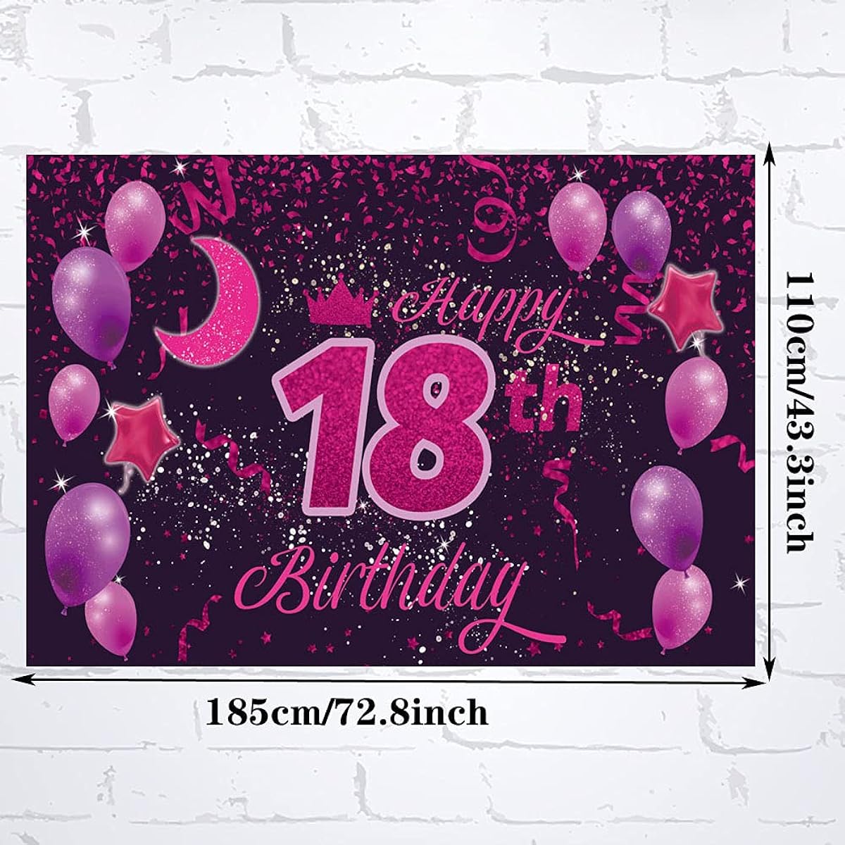 Sweet Happy 18th Birthday Backdrop Banner Poster 18th Birthday Party Decorations 18th Birthday Party Supplies 18th Photo Backdrop for Girls Boys Women Men Pink Purple 72.8 x 43.3 inches