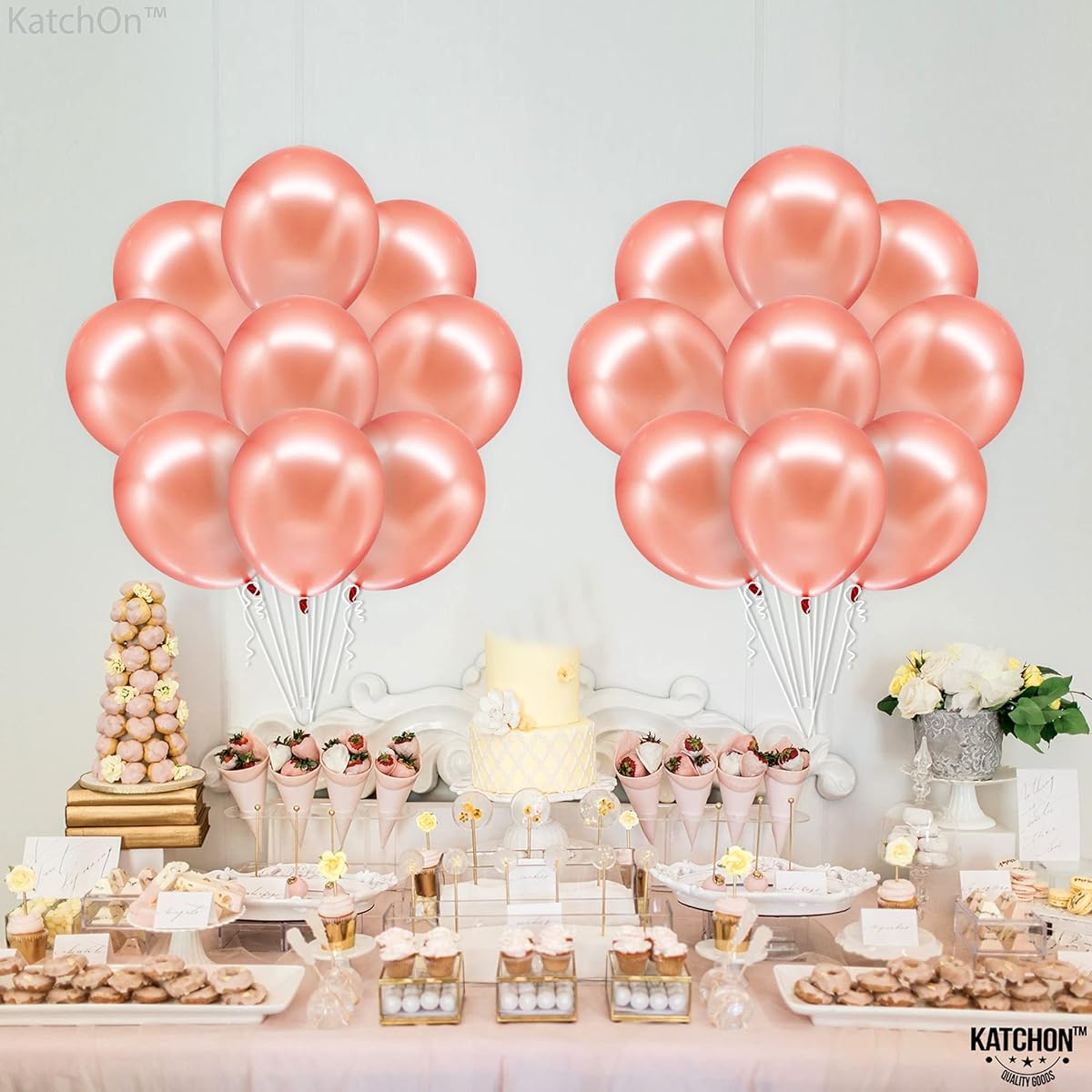 Rose Gold Balloons Party Decorations - Pack of 12, Great Rose Gold Engagement, Wedding, Proms, Baby Shower, Birthday Party Decorations Party Supplies, 12 inch + 32 foot Balloon String