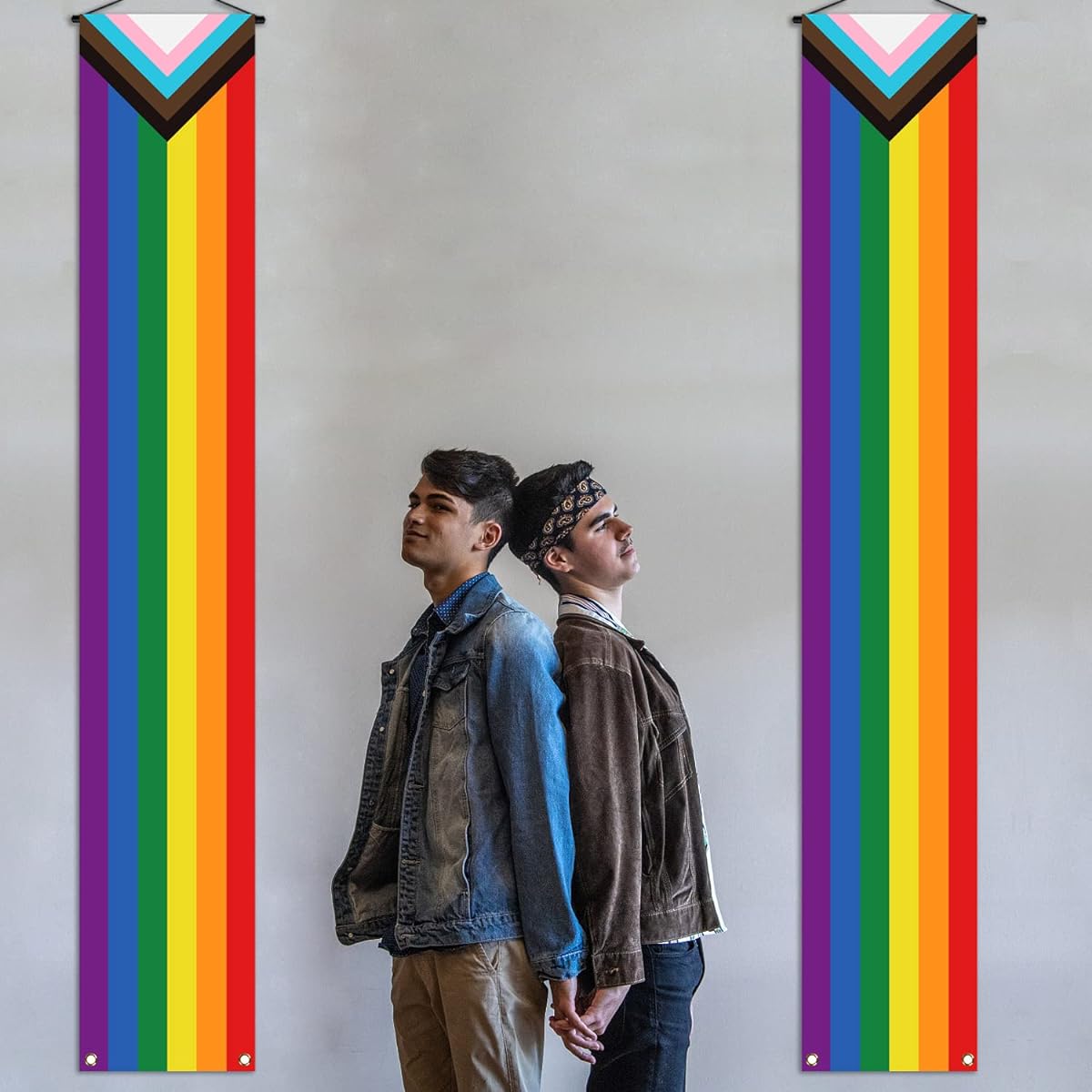 Nepnuser Progress Pride Porch Banner June Pride Month LGBTQ+ Rainbow Front Door Wall Indoor Outdoor Hanging Decor Photo Booth Backdrop (Progress Pride)
