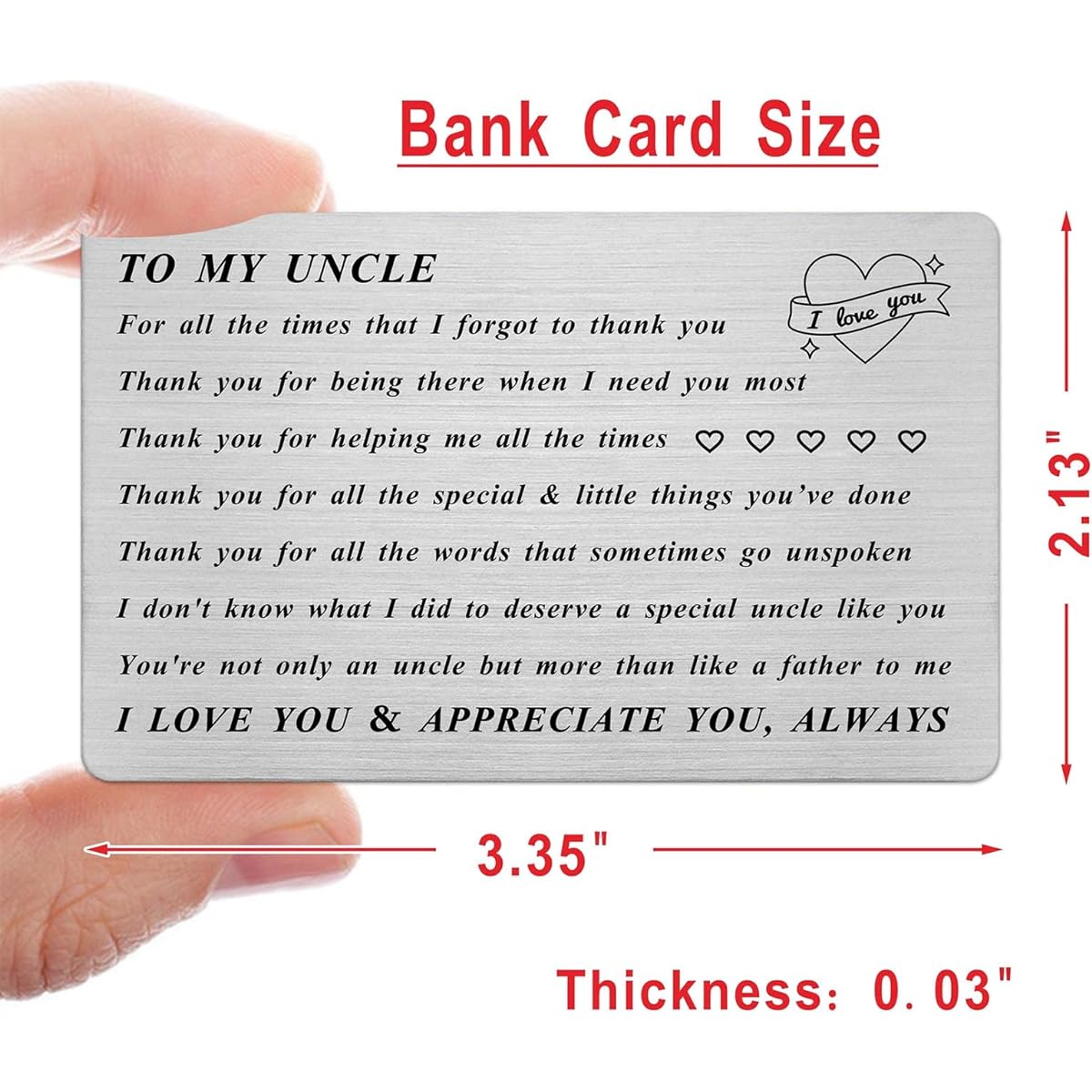 Jzxwan Uncle Gift for Men, Best Uncle Card, Personalized Birthday Christmas Father's Day Wedding Wallet Card for Niece Nephew to Uncle Thank You Present