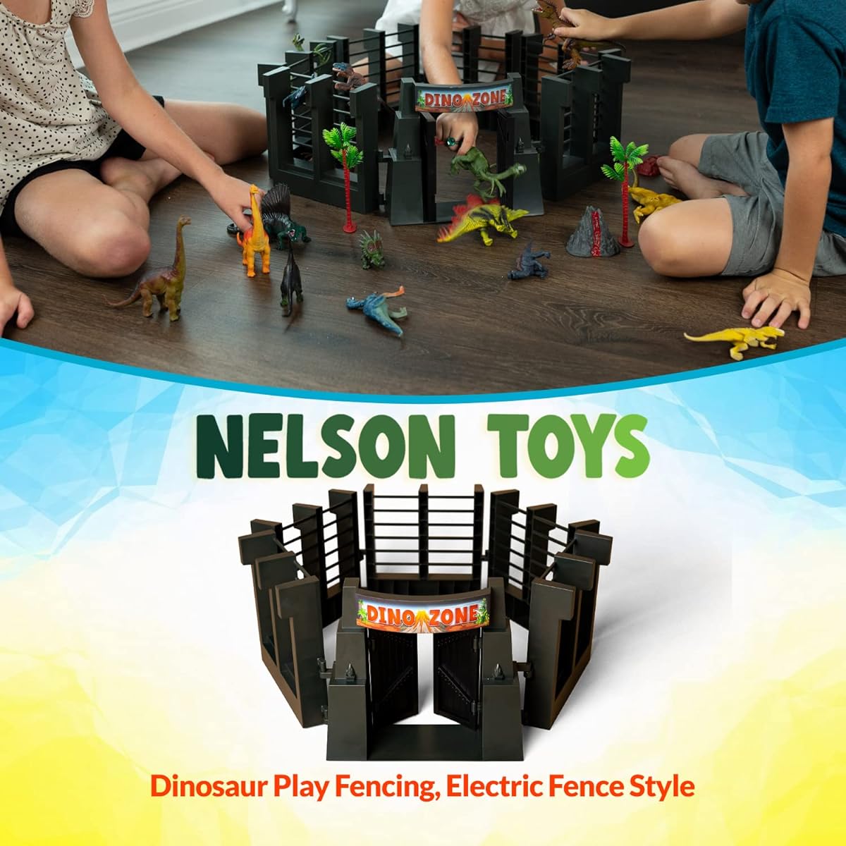 Nelson Toys Dinosaur Enclosure Cage Artificial Electric Fence Enclosure Playset Dinosaur Fence Dinosaur Cage