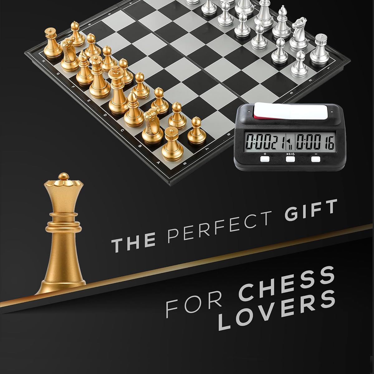 Magnetic Chess Board Game & Digital Chess Clock Timer - Professional Chess Set 14" x 14" Chess Board - Travel Chess, Board Games