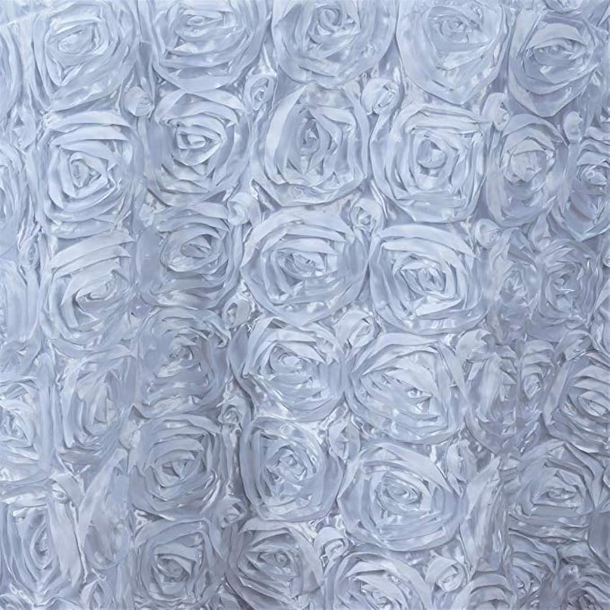 Liveinu 3D Satin Layed Rosette Tablecloth Party Table Cover Table Runner Wedding Party Dining Room Table Linen Round 129 Inch White