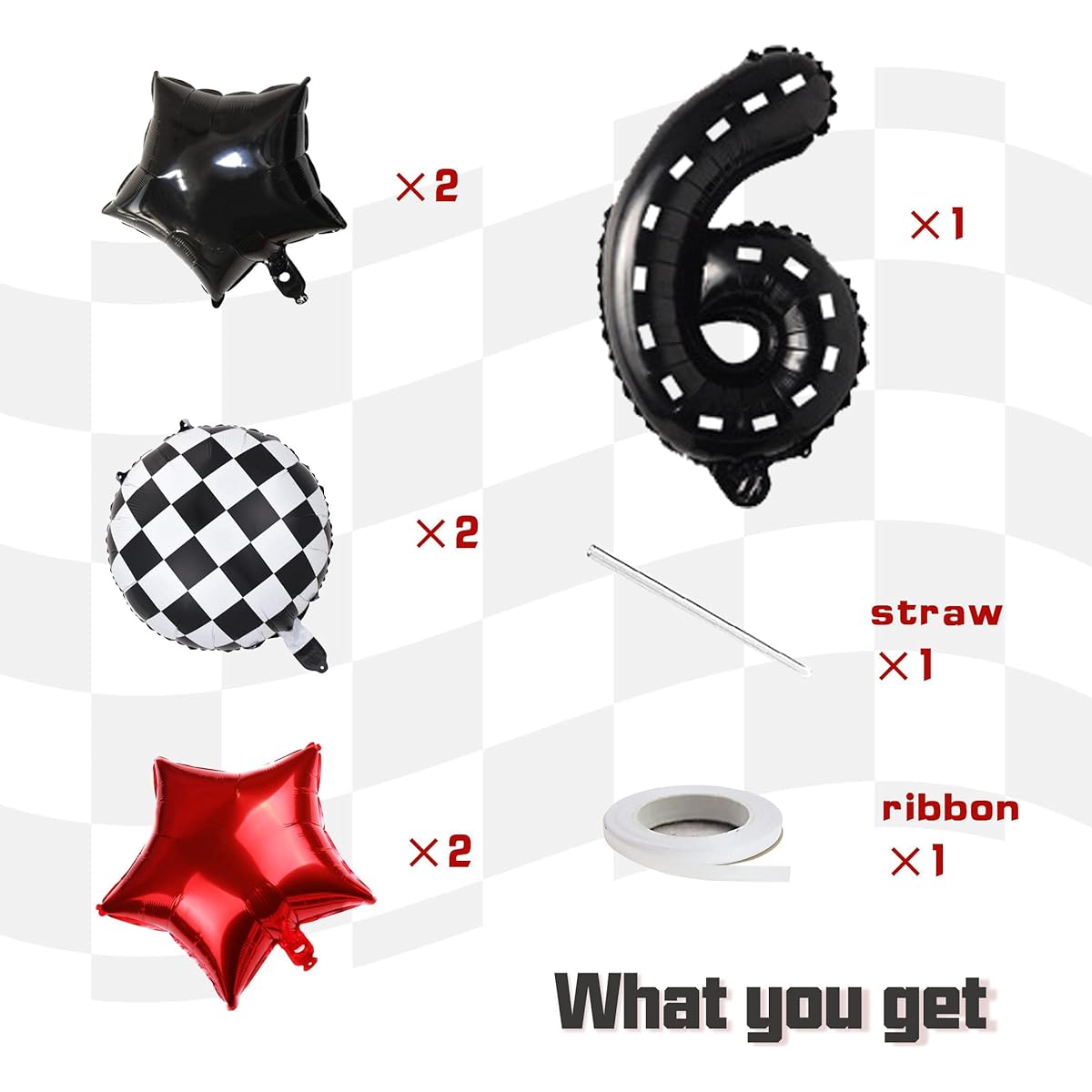 Race Car Birthday Balloon Decorations, 40" Race Track Number 6 Balloon Car Theme 6th Birthday Party Decorations