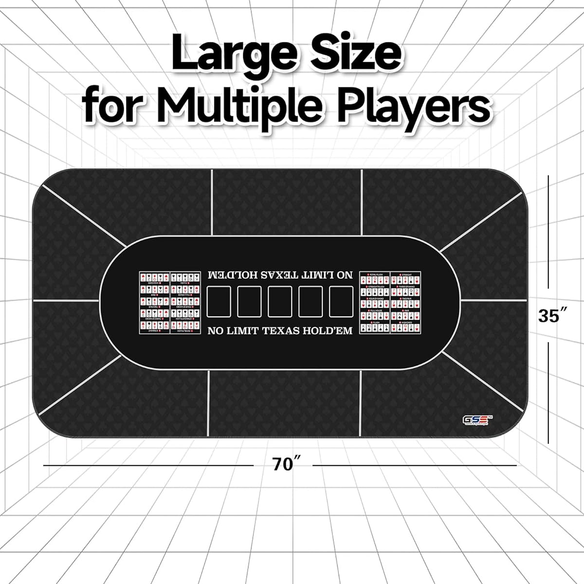 GSE Games & Sports Expert 70" x 35" Portable Rubber Foam Poker Table Top Layout Mat | Dining Table Poker Cover with Carry Bag (Black)