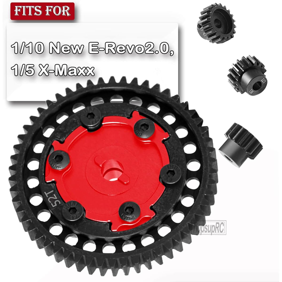 hopsupRC 45# Steel Spur Gear 52T & Aluminum Cush Drive (15T+17T+19T) Pinion Gear Set Upgrade Parts for 1/5 X-Maxx 1/10 E-Revo2.0 #6449#7793X Red