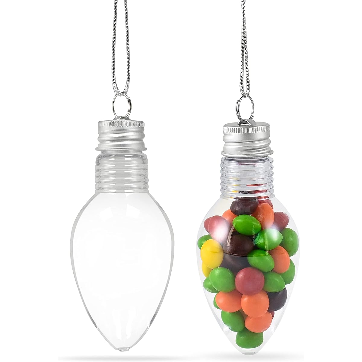 RN'D Toys Clear Fillable Ornaments - Shatterproof Clear Plastic Craft Ornaments Light Bulb Decorations DIY Christmas Light Bulb Tree Ornament Set - Pack of 24