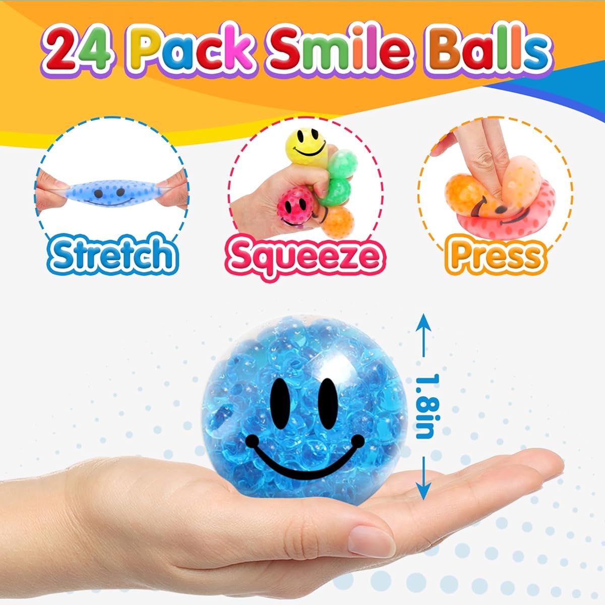 24 Pack Water Beads Stress Balls - Smile Face Squishy Balls Sensory Toys for Kids and Adults, Stress Toys to Relieve Anxiety, Bent Mood Stress Relief Squeeze Balls for ADHD/Autism