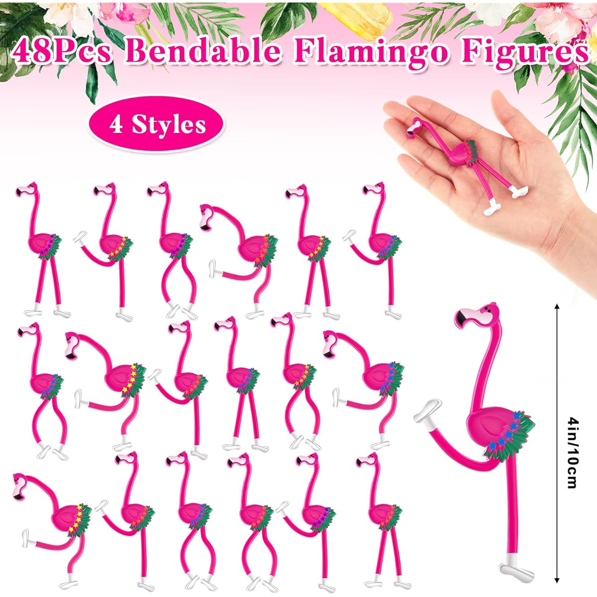 Leitee Flamingo Bendable Toys, 48 Pieces Bendable Toys Zoo Animals Stress Relief Bendable Toys Character Goods Bag Stuffers Animal Birthday Party Favors Flamingo Action Figures Pink