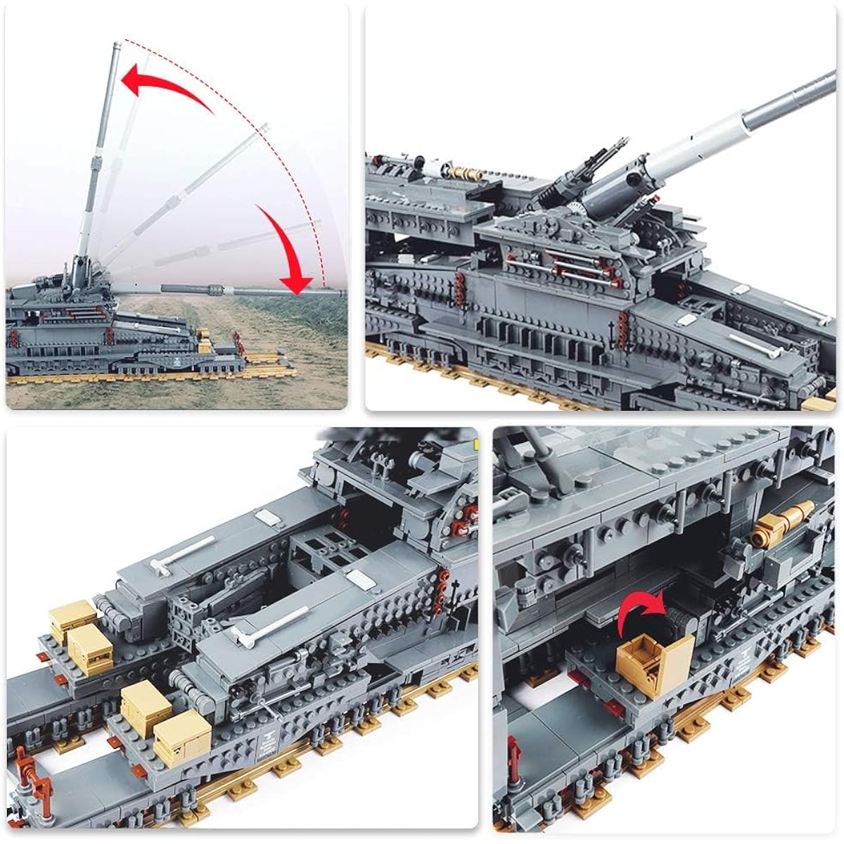 Ferreira WWII 80cm K(E) Railway Gun German Heavy Artillery Dolarail Cannon Tank Set 1/72 Scale Weapon Toy Model Collection (3846 Pieces)