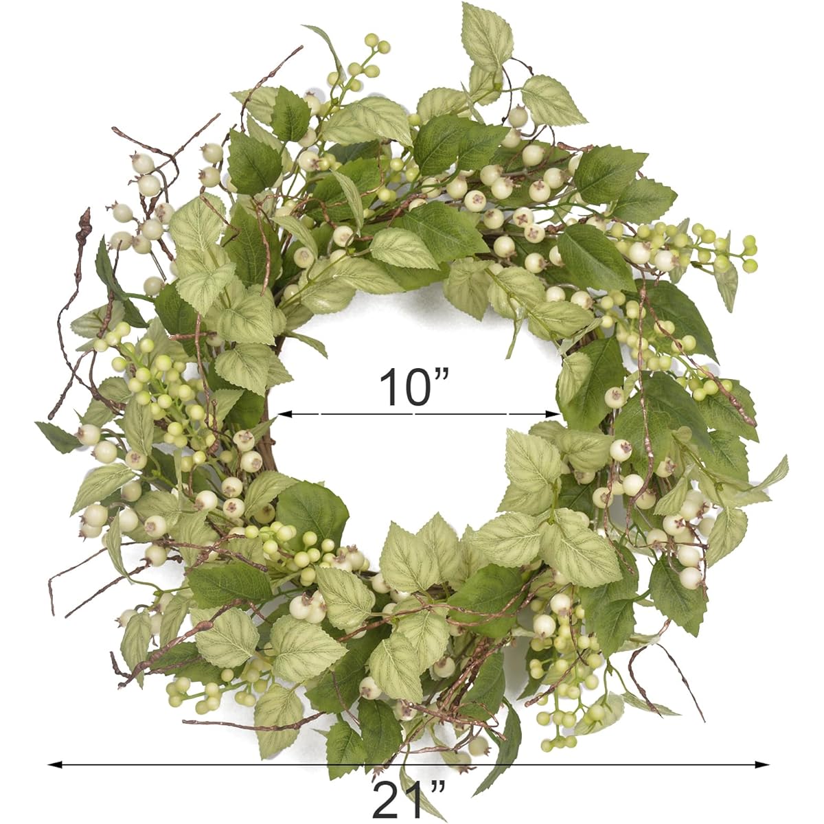 LuBlomy Spring Wreath for Entrance 21" Summer Wreath with Artificial Green Leaves and Berries for Year-Round Holiday Farmhouse Home Decoration