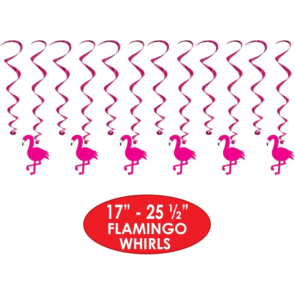 Beistle 24 Pieces Flamingo Swirls Luau Party Decorations Hawaiian Tropical Hanging Spirals 17-25.5 Inch Cherry Pink