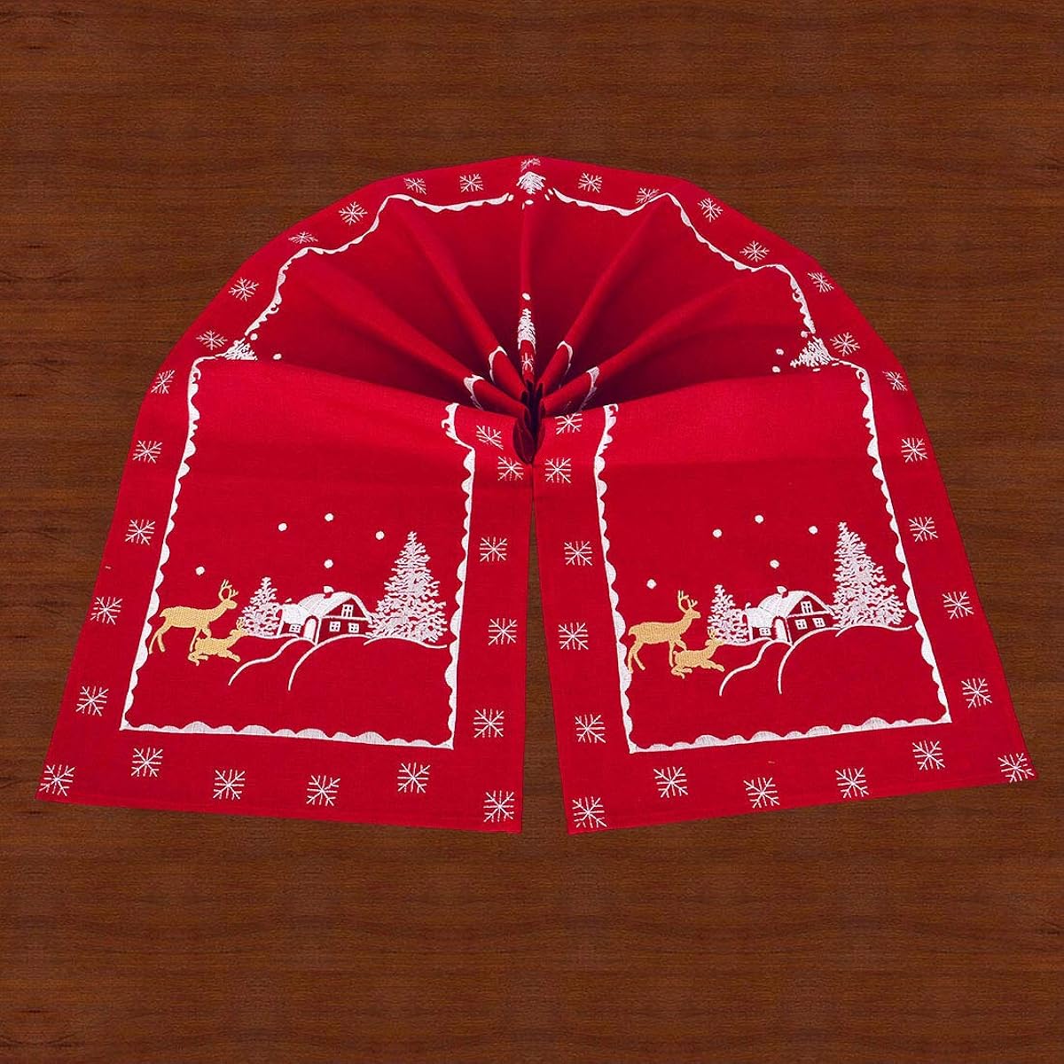Simhomsen Embroidered Reindeer Table Runner for Christmas Holidays (Red, 14" x 68")