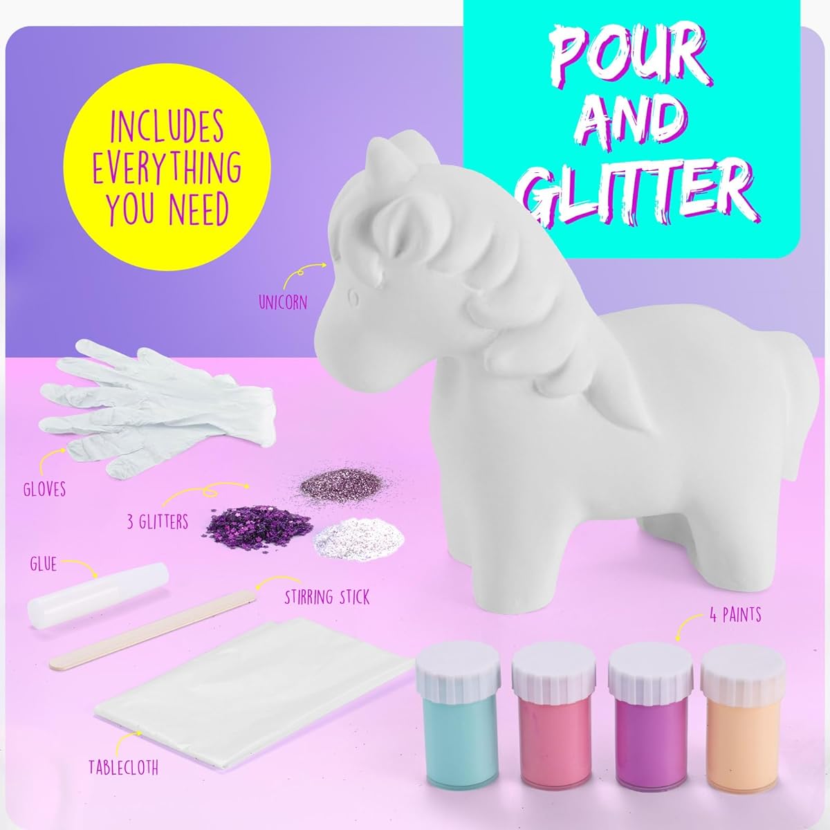 LAOESE Unicorn Paint Pouring Art Kit - DIY Crafts for Kids Ages 6-12, Art & Craft Kits for Girls & Boys Toys for Girls Boys Birthday Gifts for Ages 4 5 6 7 8 9 10 11 12+