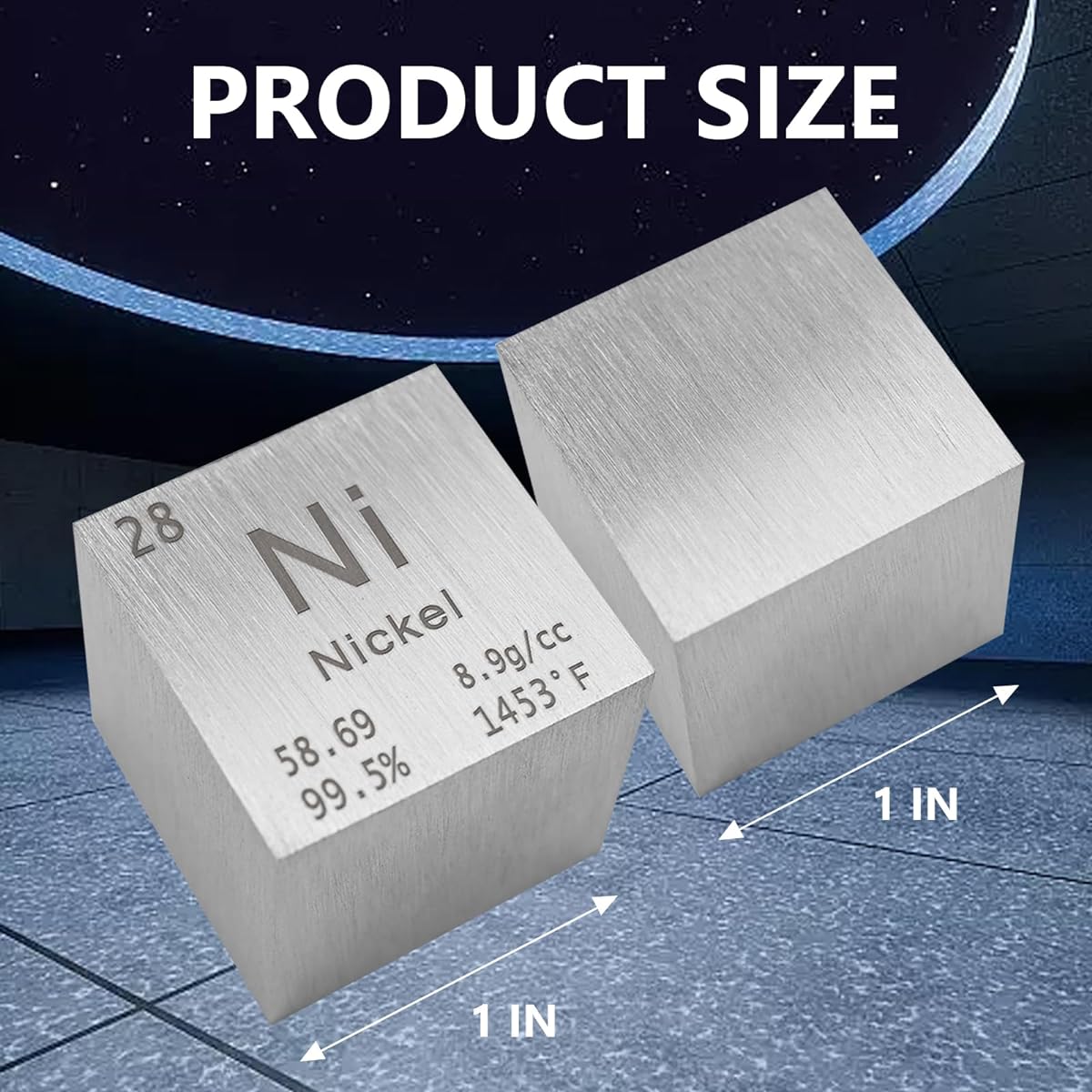 STPCTOU Nickel Cube Pure Metal High Density Cube Laser Engraved Cube for Element Collection Lab Materials Periodic Table of Elements Collection DIY Teacher Science Creative Gifts (Nickel 1 inch)